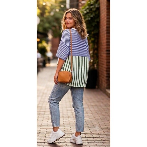 Zara Tops - ZARA Oversized Hybrid T-Shirt Size L - Rare Multi-Pattern Design